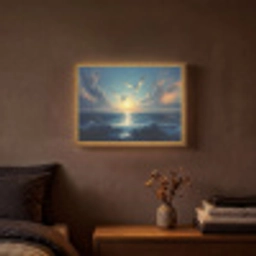 Meeuwen - Zee - Wolken -Blauw Light Box met batterij (Wandlamp) middel -sfeer4