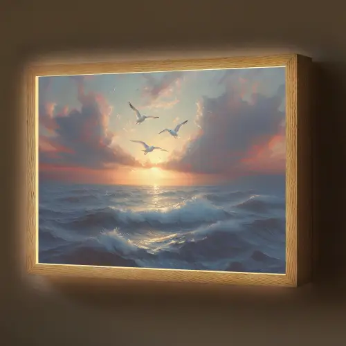 Meeuwen - Zonsondergang - Zee - Wolken Light Box met batterij (Wandlamp) middel -z3d_website