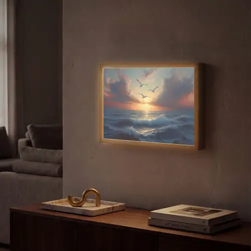 Meeuwen - Zonsondergang - Zee - Wolken Light Box met batterij (Wandlamp) middel -sfeer1