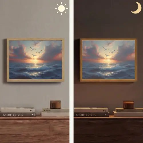 Meeuwen - Zonsondergang - Zee - Wolken Light Box met batterij (Wandlamp) middel -sfeer3
