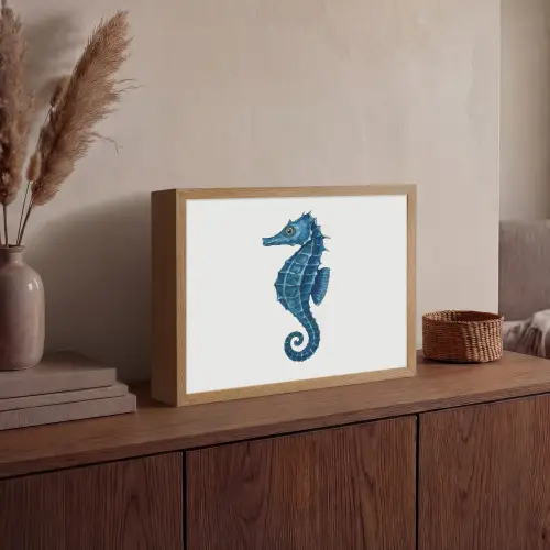 Zeepaardje - Staart - Blauw Light Box met batterij (Wandlamp) middel -sfeer2
