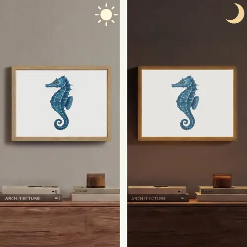 Zeepaardje - Staart - Blauw Light Box met batterij (Wandlamp) middel -sfeer3