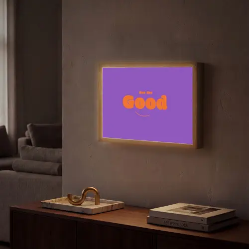 See the good - Oranje - Paars - Smiley Light Box met batterij (Wandlamp) middel -sfeer1