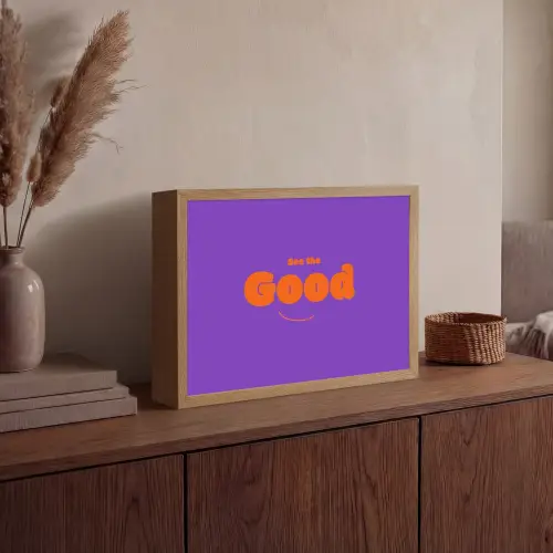 See the good - Oranje - Paars - Smiley Light Box met batterij (Wandlamp) middel -sfeer2