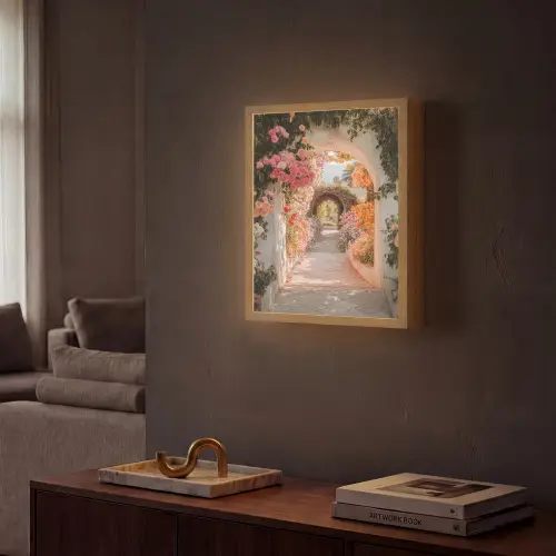 Doorkijk - Boog - Bloemen - Pastel Light Box met batterij (Wandlamp) middel -sfeer1