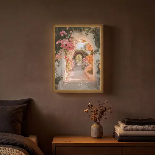 Doorkijk - Boog - Bloemen - Pastel Light Box met batterij (Wandlamp) middel -sfeer4