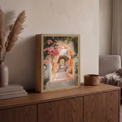 Doorkijk - Boog - Bloemen - Pastel Light Box met batterij (Wandlamp) middel -sfeer2