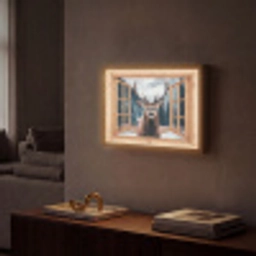 Doorkijk - Hert - Dieren - Winterlandschap - Sneeuw Light Box met batterij (Wandlamp) middel -sfeer1