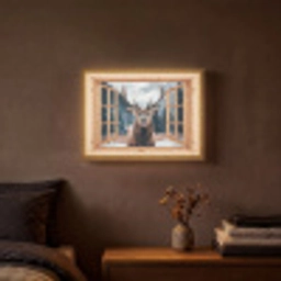 Doorkijk - Hert - Dieren - Winterlandschap - Sneeuw Light Box met batterij (Wandlamp) middel -sfeer4