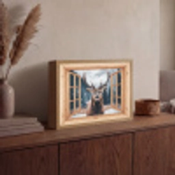Doorkijk - Hert - Dieren - Winterlandschap - Sneeuw Light Box met batterij (Wandlamp) middel -sfeer2