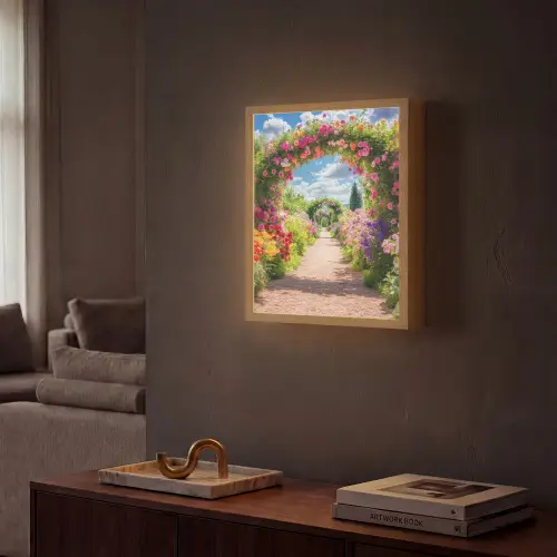 Doorkijk - Bloemen - Kleurrijk - Natuur Light Box met batterij (Wandlamp) middel -sfeer1