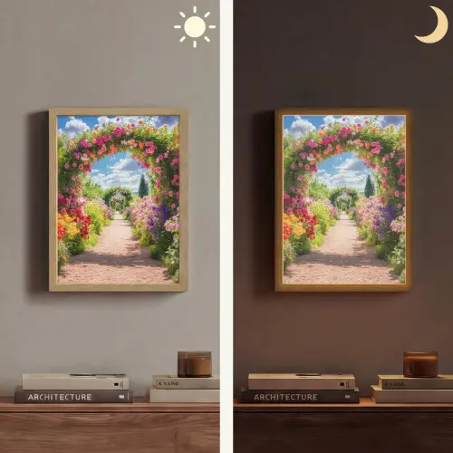 Doorkijk - Bloemen - Kleurrijk - Natuur Light Box met batterij (Wandlamp) middel -sfeer3
