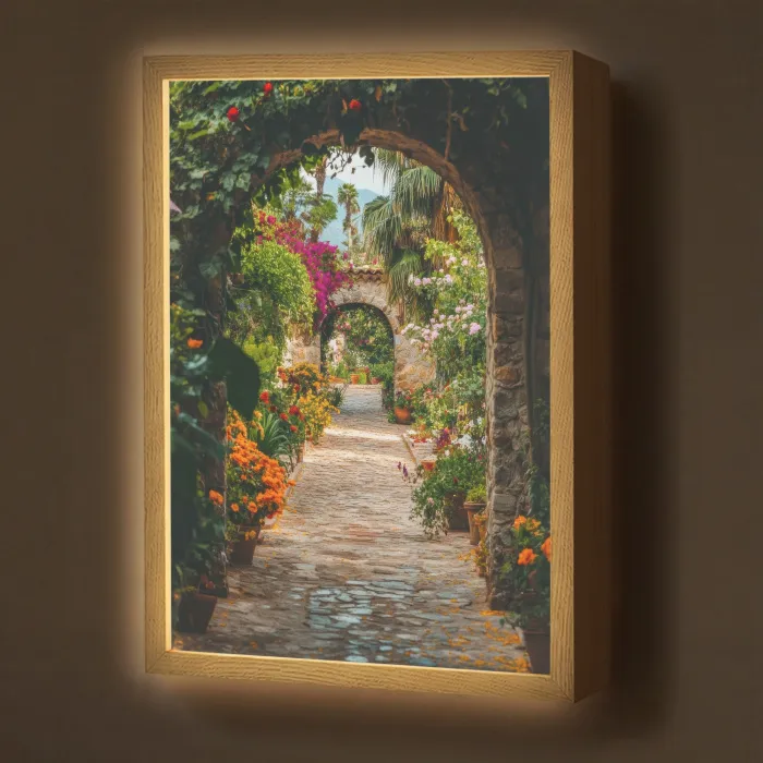 Doorkijk - Bloemen - Poort - Stenen Light Box met batterij (Wandlamp) middel -z3d_website