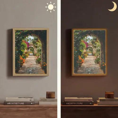 Doorkijk - Bloemen - Poort - Stenen Light Box met batterij (Wandlamp) middel -sfeer3