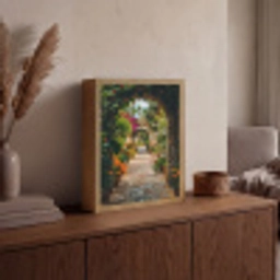 Doorkijk - Bloemen - Poort - Stenen Light Box met batterij (Wandlamp) middel -sfeer2