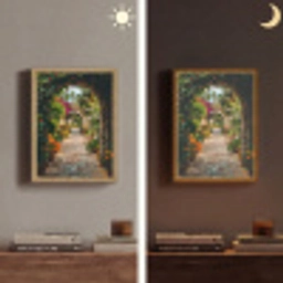 Doorkijk - Bloemen - Poort - Stenen Light Box met batterij (Wandlamp) middel -sfeer3