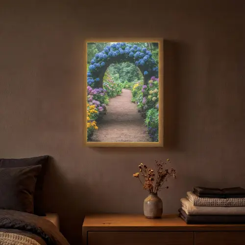 Doorkijk - Bloemen - Hortensia - Pad Light Box met batterij (Wandlamp) middel -sfeer4