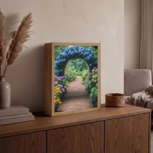Doorkijk - Bloemen - Hortensia - Pad Light Box met batterij (Wandlamp) middel -sfeer2