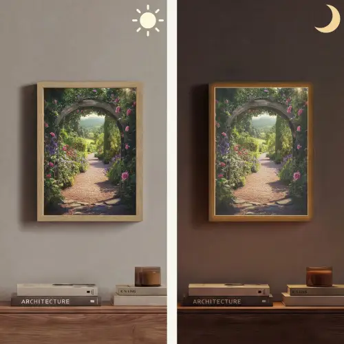 Doorkijk - Bloemen - Natuur - Rozenboog Light Box met batterij (Wandlamp) middel -sfeer3