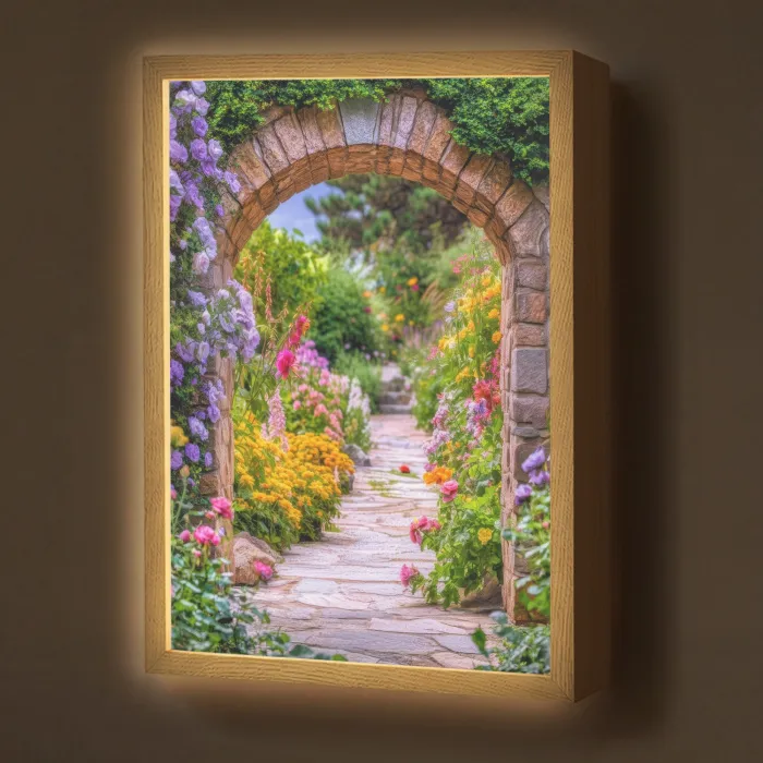 Doorkijk - Bloemen - Pad - Natuur Light Box met batterij (Wandlamp) middel -z3d_website