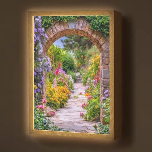 Doorkijk - Bloemen - Pad - Natuur Light Box met batterij (Wandlamp) middel -z3d_website