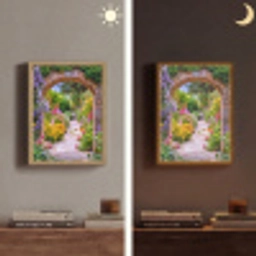 Doorkijk - Bloemen - Pad - Natuur Light Box met batterij (Wandlamp) middel -sfeer3
