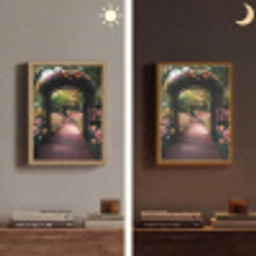 Doorkijk - Bloemen - Pad - Natuur - Kleurrijk Light Box met batterij (Wandlamp) middel -sfeer3