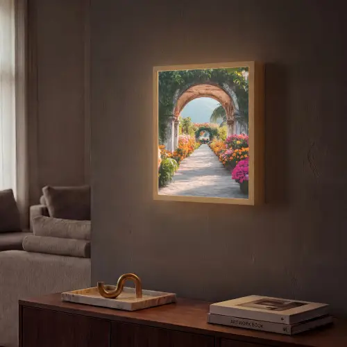 Doorkijk - Bloemen - Tropisch - Kleurrijk Light Box met batterij (Wandlamp) middel -sfeer1
