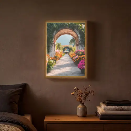 Doorkijk - Bloemen - Tropisch - Kleurrijk Light Box met batterij (Wandlamp) middel -sfeer4