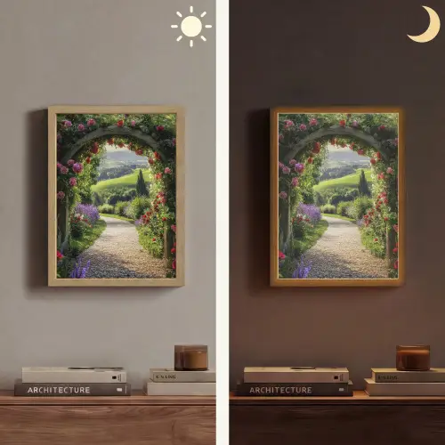 Doorkijk - Tuinboog - Bloemen - Natuur - Pad Light Box met batterij (Wandlamp) middel -sfeer3
