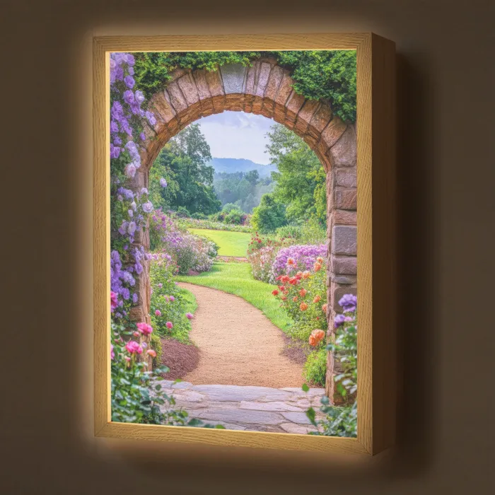 Doorkijk - Poort - Bloemen - Tuin Light Box met batterij (Wandlamp) middel -z3d_website