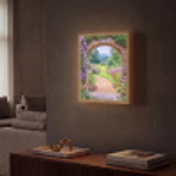 Doorkijk - Poort - Bloemen - Tuin Light Box met batterij (Wandlamp) middel -sfeer1