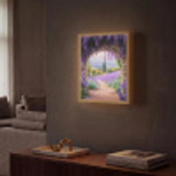 Doorkijk - Lavendel - Bloemen - Paars - Poort Light Box met batterij (Wandlamp) middel -sfeer1