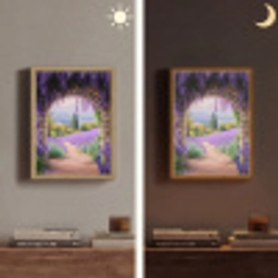 Doorkijk - Lavendel - Bloemen - Paars - Poort Light Box met batterij (Wandlamp) middel -sfeer3