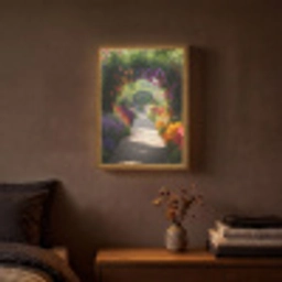Doorkijk - Pad - Bloemen - Struik - Kleurrijk Light Box met batterij (Wandlamp) middel -sfeer4
