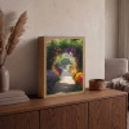 Doorkijk - Pad - Bloemen - Struik - Kleurrijk Light Box met batterij (Wandlamp) middel -sfeer2