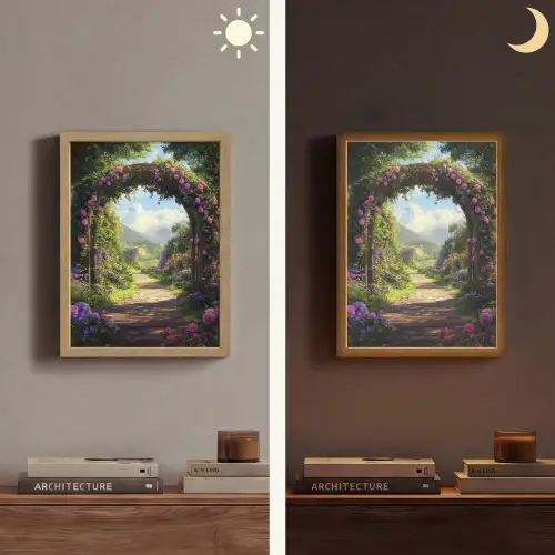 Doorkijk - Rozenboog - Uitzicht - Landschap - Bloemen Light Box met batterij (Wandlamp) middel -sfeer3