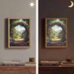 Doorkijk - Rozenboog - Uitzicht - Landschap - Bloemen Light Box met batterij (Wandlamp) middel -sfeer3