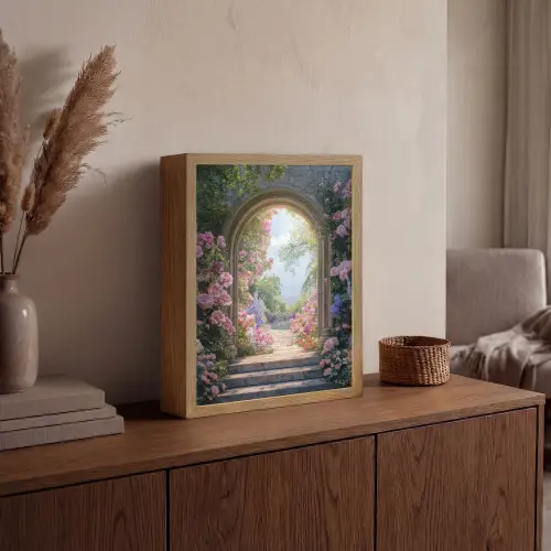 Doorkijk - Rozen - Vintage - Bloemen Light Box met batterij (Wandlamp) middel -sfeer2