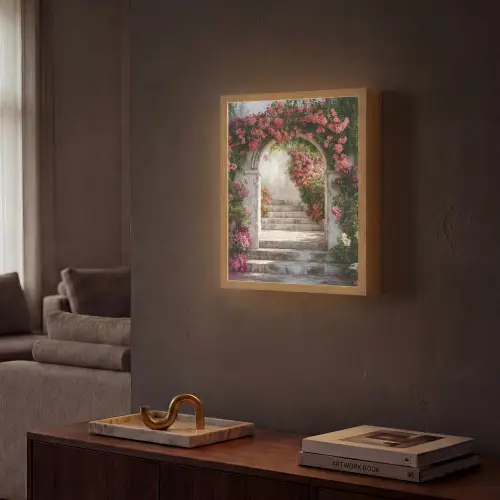 Doorkijk - Rozen - Vintage - Poort Light Box met batterij (Wandlamp) middel -sfeer1