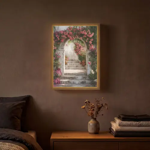 Doorkijk - Rozen - Vintage - Poort Light Box met batterij (Wandlamp) middel -sfeer4