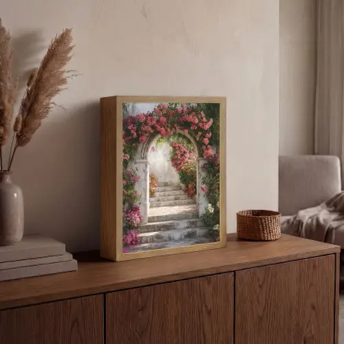 Doorkijk - Rozen - Vintage - Poort Light Box met batterij (Wandlamp) middel -sfeer2