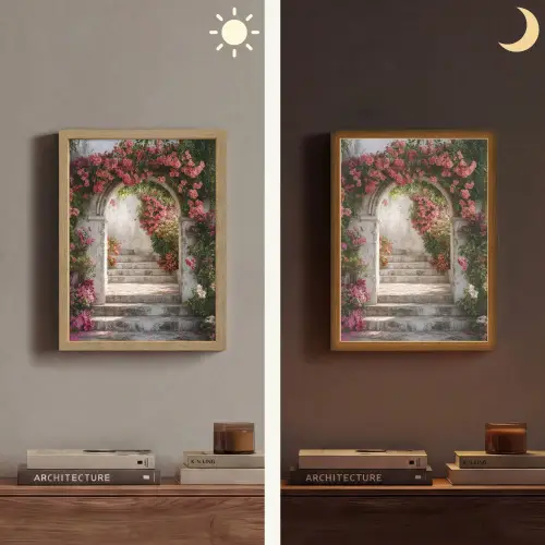 Doorkijk - Rozen - Vintage - Poort Light Box met batterij (Wandlamp) middel -sfeer3