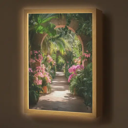 Doorkijk - Tropisch - Bloemen - Natuur Light Box met batterij (Wandlamp) middel -z3d_website