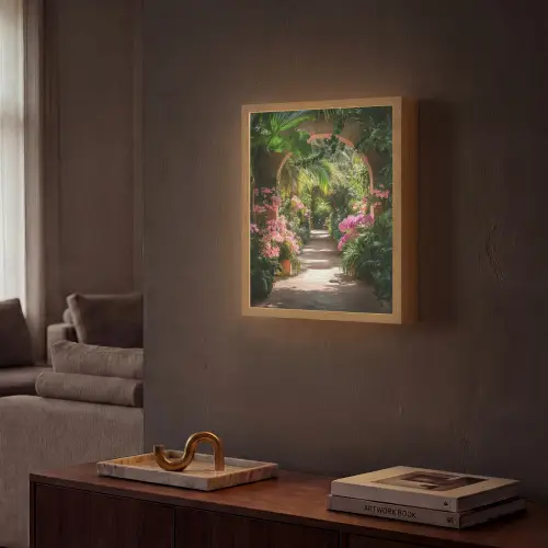Doorkijk - Tropisch - Bloemen - Natuur Light Box met batterij (Wandlamp) middel -sfeer1