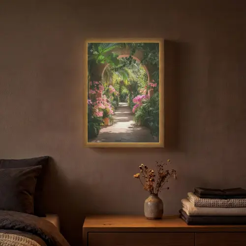 Doorkijk - Tropisch - Bloemen - Natuur Light Box met batterij (Wandlamp) middel -sfeer4