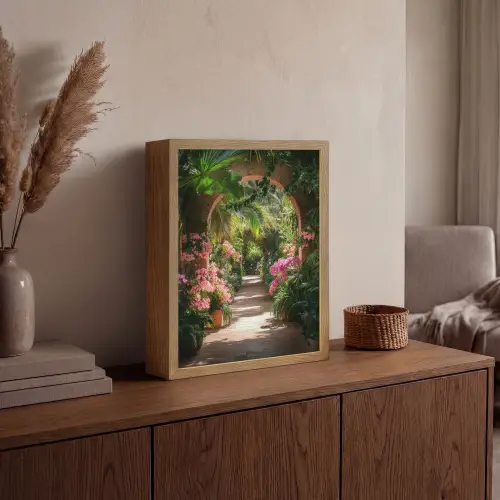 Doorkijk - Tropisch - Bloemen - Natuur Light Box met batterij (Wandlamp) middel -sfeer2
