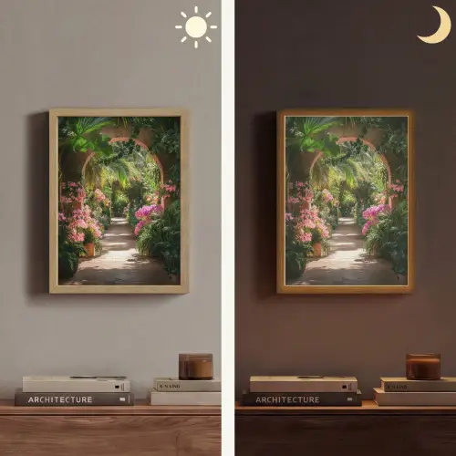 Doorkijk - Tropisch - Bloemen - Natuur Light Box met batterij (Wandlamp) middel -sfeer3