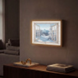 Doorkijk - Winter - Landschap - Natuur - Berg - Bomen - Wit Light Box met batterij (Wandlamp) middel -sfeer1