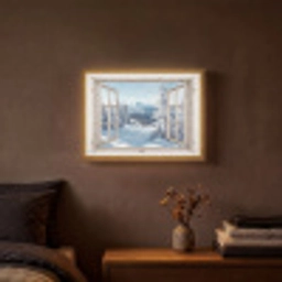 Doorkijk - Winter - Landschap - Natuur - Berg - Bomen - Wit Light Box met batterij (Wandlamp) middel -sfeer4